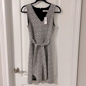 Loft Black and White Floral Tie Waist Dress